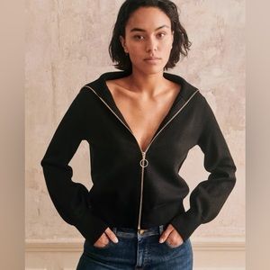 Sezane Gilet Lyes zip sweater, S, black, NWOT